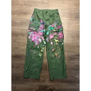 Uniqlo Cargo Pants Womens 26x29 Green Paint Splatter Workwear Utility Outdoor